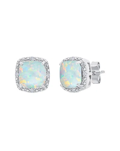 Maxcolor Silver 1.50 Ct. Tw. Lab-grown Opal Stud Earrings In Metallic