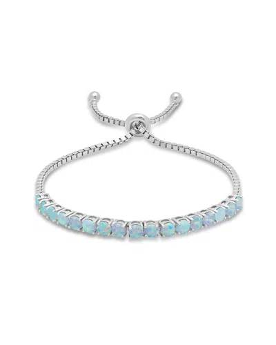 Maxcolor Silver 1.60 Ct. Tw. Lab-grown Opal Adjustable Bolo Bracelet In Metallic