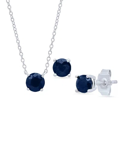 Maxcolor Silver 1.68 Ct. Tw. Blue Sapphire Pendant & Studs Set