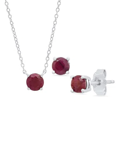 Maxcolor Silver 1.68 Ct. Tw. Ruby Pendant & Studs Set In Metallic