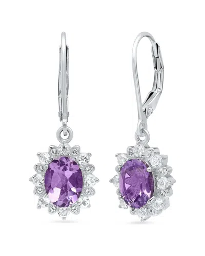 MAXCOLOR MAXCOLOR SILVER 1.80 CT. TW. AMETHYST DANGLE EARRINGS