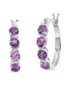 Maxcolor Sterling Silver Round Gemstone Statement Hoop Earrings In Black