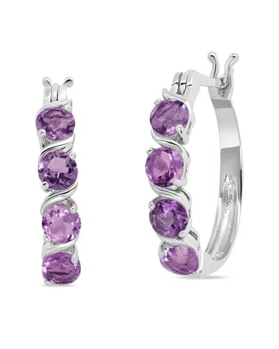 Maxcolor Silver 1.80 Ct. Tw. Amethyst Hoop Earrings In Purple