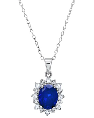 Maxcolor Silver 1.80 Ct. Tw. Lab-grown  Created Blue Sapphire Pendant Necklace