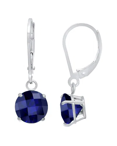 Maxcolor Silver 1.80 Ct. Tw. Lab-grown Blue Sapphire Dangle Earrings In Metallic