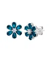 Maxcolor Sterling Silver Gemstone Flower Stud Earrings In Blue
