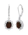 Maxcolor Sterling Silver Halo Sunburst Oval Gemstone Leverback Earrings With White Topaz Accent In Brown