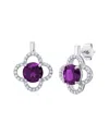 Maxcolor Sterling Silver Clover Gemstone Stud Earrings With With White Topaz Accent In Metallic