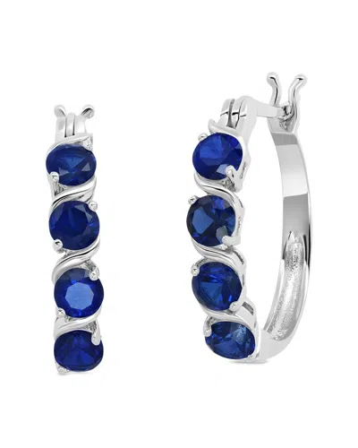 Maxcolor Silver 2.20 Ct. Tw. Lab-grown Blue Sapphire Hoop Earrings