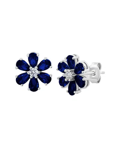 Maxcolor Silver 2.20 Ct. Tw. Lab-grown Blue Sapphire Stud Earrings