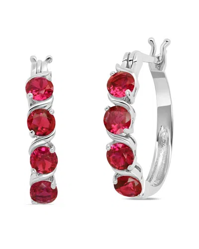 Maxcolor Silver 2.20 Ct. Tw. Lab-grown Ruby Hoop Earrings