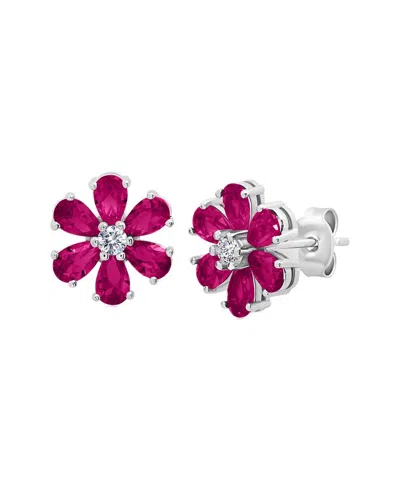 Maxcolor Silver 2.20 Ct. Tw. Lab-grown Ruby Stud Earrings