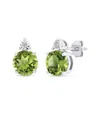 Maxcolor Sterling Silver 7mm Round Gemstone And Diamond Accent Stud Earrings In Green