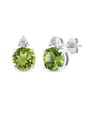 Maxcolor Silver 2.20 Ct. Tw. Peridot Stud Earrings In Green