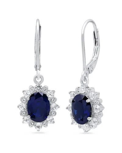 Maxcolor Silver 2.30 Ct. Tw. Lab-grown Blue Sapphire Dangle Earrings In Metallic