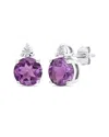Maxcolor Sterling Silver 7mm Round Gemstone And Diamond Accent Stud Earrings In Purple