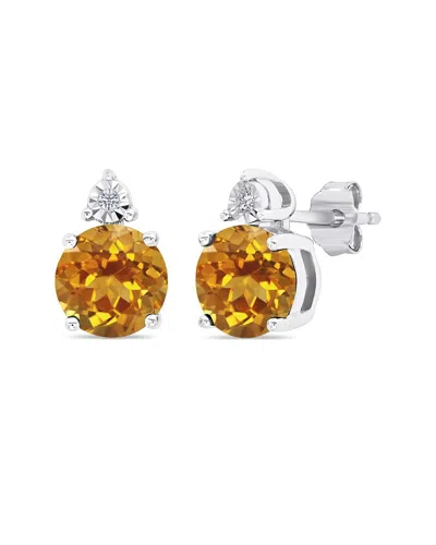 Maxcolor Silver 2.40 Ct. Tw. Citrine Stud Earrings In Orange