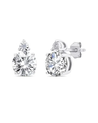 Maxcolor Silver 2.70 Ct. Tw. Lab-grown White Sapphire Stud Earrings In Metallic