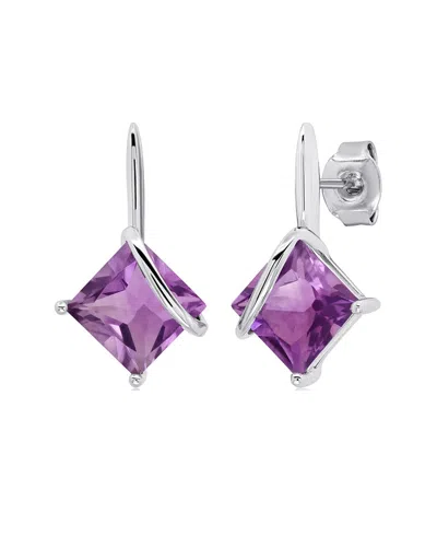 Maxcolor Silver 2.80 Ct. Tw. Amethyst Drop Earrings In Purple