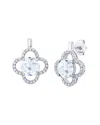 Maxcolor Sterling Silver Clover Gemstone Stud Earrings With With White Topaz Accent In Metallic