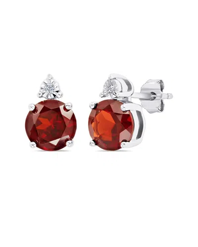 Maxcolor Silver 2.90 Ct. Tw. Garnet Stud Earrings In Red