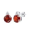 Maxcolor Sterling Silver 7mm Round Gemstone And Diamond Accent Stud Earrings In Red