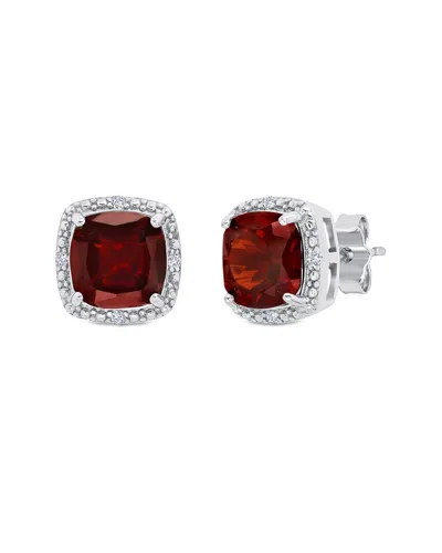 Maxcolor Silver 3.00 Ct. Tw. Garnet Stud Earrings In Red