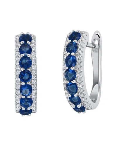Maxcolor Silver 3.00 Ct. Tw. Lab-grown Blue Sapphire Cz Hoop Earrings