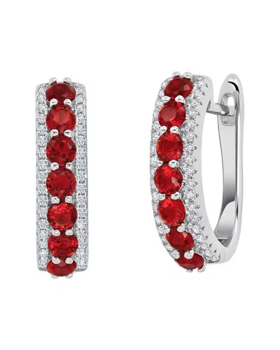 Maxcolor Silver 3.00 Ct. Tw. Lab-grown Ruby Cz Hoop Earrings In Metallic