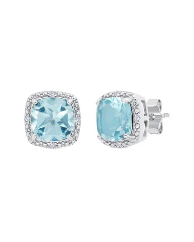 Maxcolor Silver 3.03 Ct. Tw. Blue Topaz Stud Earrings In Black