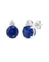 Maxcolor Silver 3.20 Ct. Tw. Lab-grown Blue Sapphire Stud Earrings In Blue
