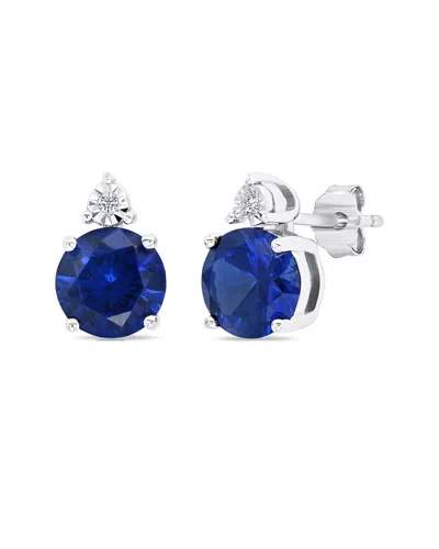 MAXCOLOR MAXCOLOR SILVER 3.20 CT. TW. LAB-GROWN BLUE SAPPHIRE STUD EARRINGS