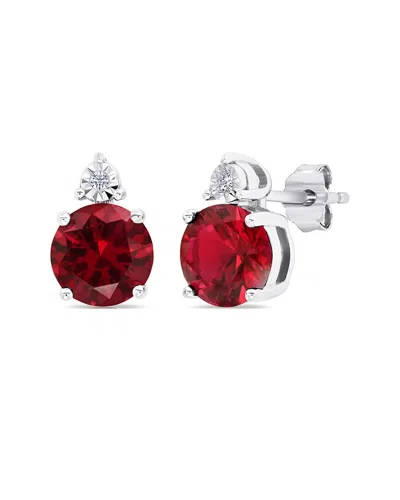 Maxcolor Silver 3.20 Ct. Tw. Lab-grown Ruby Stud Earrings