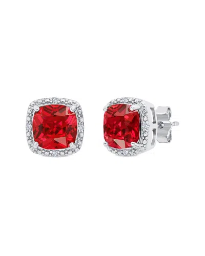 Maxcolor Silver 3.33 Ct. Tw. Lab-grown Ruby Stud Earrings