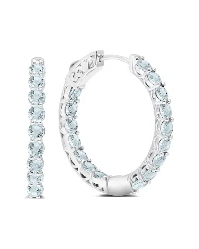 Maxcolor Silver 3.50 Ct. Tw. Blue Topaz Hoop Earrings In Metallic