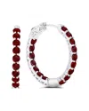 Maxcolor Silver 3.50 Ct. Tw. Garnet Hoop Earrings In Red