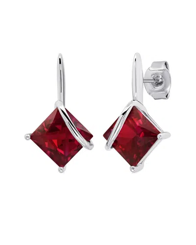Maxcolor Silver 3.80 Ct. Tw. Lab-grown Ruby Drop Earrings