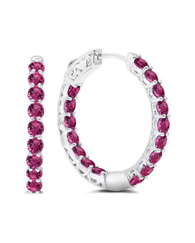 Maxcolor Silver 4.00 Ct. Tw. Lab-grown Ruby Hoop Earrings