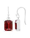 Maxcolor Sterling Silver Emerald Cut Gemstone Drop Earring In Red