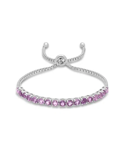 Maxcolor Silver 5.10 Ct. Tw. Amethyst Adjustable Bolo Bracelet In Pink