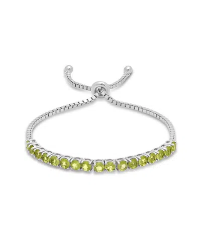 Maxcolor Silver 5.10 Ct. Tw. Peridot Adjustable Bolo Bracelet In Green
