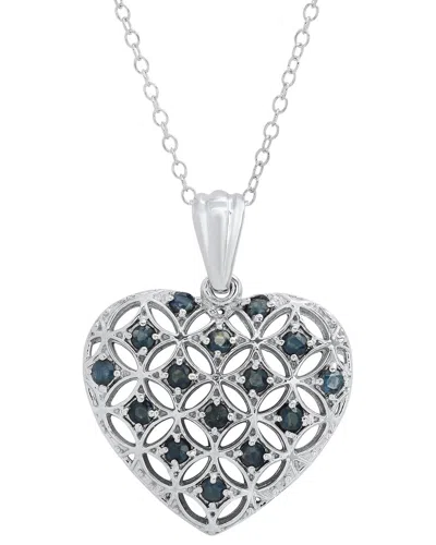 Maxcolor Silver Blue Sapphire Pendant Necklace In Metallic
