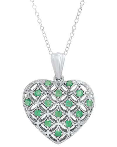 Maxcolor Silver Emerald Pendant Necklace In Green