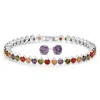 Maxcolor Silver Plated Multi Cubic Zirconia Round Tennis Bracelet & Earring Set In Silver