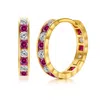 Maxcolor Small Solid 14k Gold Red Cubic Zirconia Huggie Hoop Earrings In Multi