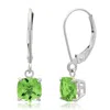 Maxcolor Solid 10k White Gold Cushion Cut Dangle Gemstone Leverback Earrings In Green
