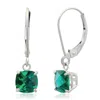 Maxcolor Solid 10k White Gold Cushion Cut Dangle Gemstone Leverback Earrings In Green