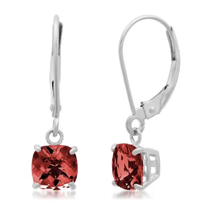 Maxcolor Solid 10k White Gold Cushion Cut Dangle Gemstone Leverback Earrings In Metallic