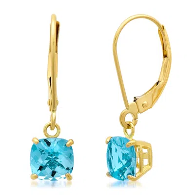 Maxcolor Solid 10k Yellow Gold Cushion Cut Dangle Gemstone Leverback Earrings