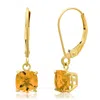 Maxcolor Solid 10k Yellow Gold Cushion Cut Dangle Gemstone Leverback Earrings In Gold